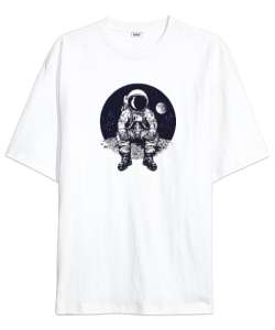 Aydaki Astronot Beyaz Oversize Unisex Tişört