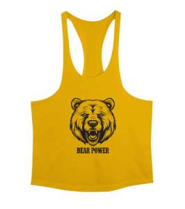 Ayı Gücü Fitness Motivasyon Sarı Erkek Tank Top Atlet