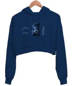 Ayi Lacivert Kadın Crop Hoodie Kapüşonlu Sweatshirt