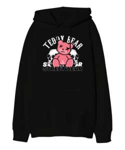 Ayı Teddy - Bear Siyah Oversize Unisex Kapüşonlu Sweatshirt