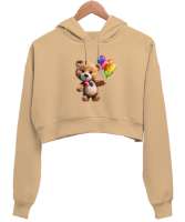 Ayicik Camel Kadın Crop Hoodie Kapüşonlu Sweatshirt - Thumbnail