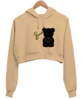 Ayicik Camel Kadın Crop Hoodie Kapüşonlu Sweatshirt - Thumbnail