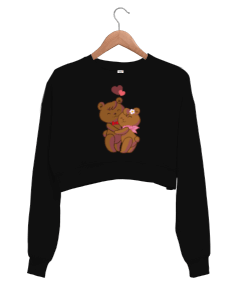 Ayıcık Figürlü Kadın Crop Sweatshirt