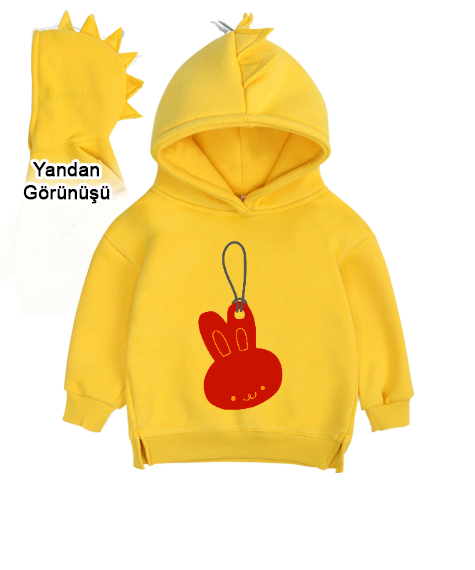 Tisho - Ayıcık resimli Sarı Çocuk Dinozor Kapşonlu Hoodie