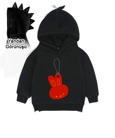 Tisho - Ayıcık resimli Siyah Çocuk Dinozor Kapşonlu Hoodie