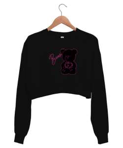 Ayicik Siyah Kadın Crop Sweatshirt