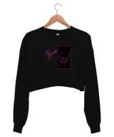 Ayicik Siyah Kadın Crop Sweatshirt - Thumbnail