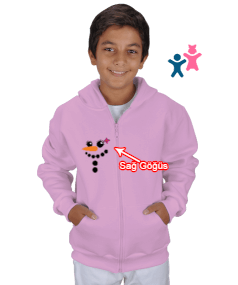 Ayıcık ve dişi kardan adam resimli kız çocuk Çocuk Kapüşonlu Hoodie Fermuarlı - Thumbnail