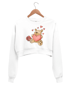 ayılı kadın crop sweatshirt Kadın Crop Sweatshirt