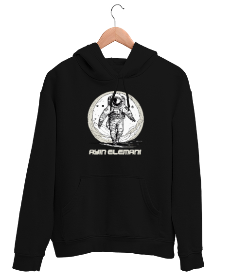 Tisho - Ayın Elemanı - Astronot Siyah Unisex Kapşonlu Sweatshirt