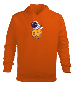 Ayın üzerinde uzanmış astronot Erkek Kapüşonlu Hoodie Sweatshirt