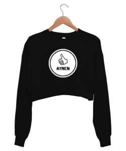 Aynen Komik Esprili Siyah Kadın Crop Sweatshirt