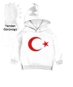 Ayyıldız Beyaz Çocuk Dinozor Kapşonlu Hoodie