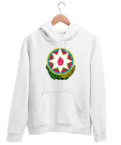 Azerbaycan Arma - Azerbaijan Beyaz Unisex Kapşonlu Sweatshirt