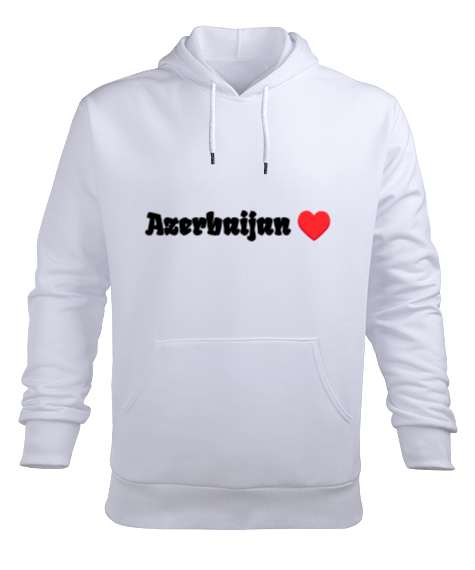 Azerbaycan Beyaz Erkek Kapüşonlu Hoodie Sweatshirt