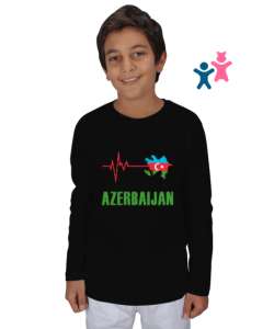 Azerbaycan,Azerbaijan,Azerbaycan Bayrağı,Azerbaycan haritası. Siyah Çocuk Unisex Uzunkollu