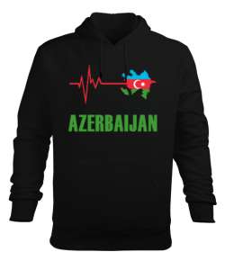 Azerbaycan,Azerbaijan,Azerbaycan Bayrağı,Azerbaycan haritası. Siyah Erkek Kapüşonlu Hoodie Sweatshirt