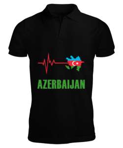 Azerbaycan,Azerbaijan,Azerbaycan Bayrağı,Azerbaycan haritası. Siyah Erkek Kısa Kol Polo Yaka