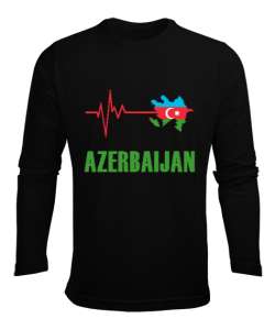 Azerbaycan,Azerbaijan,Azerbaycan Bayrağı,Azerbaycan haritası. Siyah Erkek Uzun Kol Yazlık Tişört