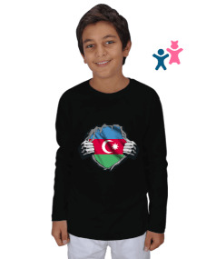 Azerbaycan,Azerbaijan,Azerbaycan Bayrağı,Azerbaycan logosu. Çocuk Unisex Uzunkollu