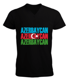 Azerbaycan,Azerbaijan,Azerbaycan Bayrağı,Azerbaycan logosu. Erkek Kısa Kol V Yaka Tişört