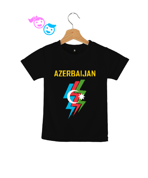 Tisho - Azerbaycan,Azerbaijan,Azerbaycan Bayrağı,Azerbaycan logosu. Siyah Çocuk Unisex