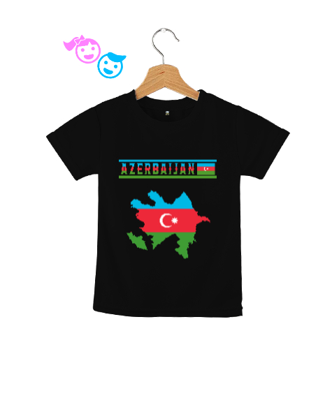 Tisho - Azerbaycan,Azerbaijan,Azerbaycan Bayrağı,Azerbaycan logosu. Siyah Çocuk Unisex