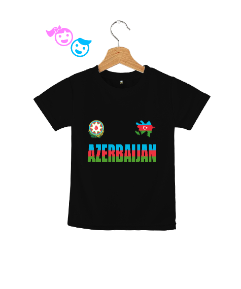 Tisho - Azerbaycan,Azerbaijan,Azerbaycan Bayrağı,Azerbaycan logosu. Siyah Çocuk Unisex