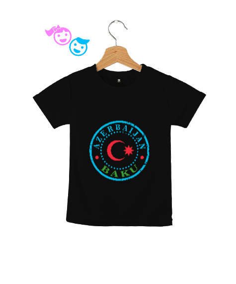 Tisho - Azerbaycan,Azerbaijan,Azerbaycan Bayrağı,Azerbaycan logosu. Siyah Çocuk Unisex