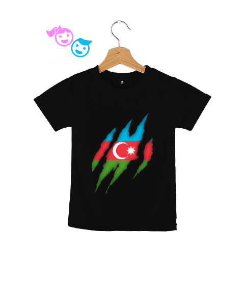 Tisho - Azerbaycan,Azerbaijan,Azerbaycan Bayrağı,Azerbaycan logosu. Siyah Çocuk Unisex