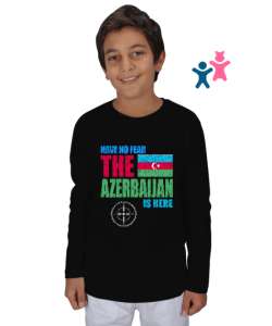 Azerbaycan,Azerbaijan,Azerbaycan Bayrağı,Azerbaycan logosu. Siyah Çocuk Unisex Uzunkollu