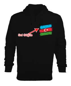 Azerbaycan,Azerbaijan,Azerbaycan Bayrağı,Azerbaycan logosu. Siyah Erkek Kapşonlu Fermuarlı