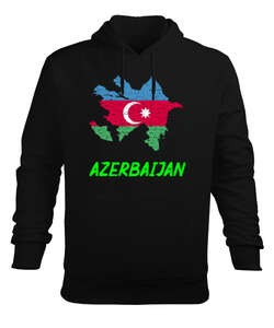 Azerbaycan,Azerbaijan,Azerbaycan Bayrağı,Azerbaycan logosu. Siyah Erkek Kapüşonlu Hoodie Sweatshirt