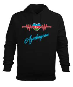 Azerbaycan,Azerbaijan,Azerbaycan Bayrağı,Azerbaycan logosu. Siyah Erkek Kapüşonlu Hoodie Sweatshirt