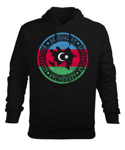 Azerbaycan,Azerbaijan,Azerbaycan Bayrağı,Azerbaycan logosu. Siyah Erkek Kapüşonlu Hoodie Sweatshirt