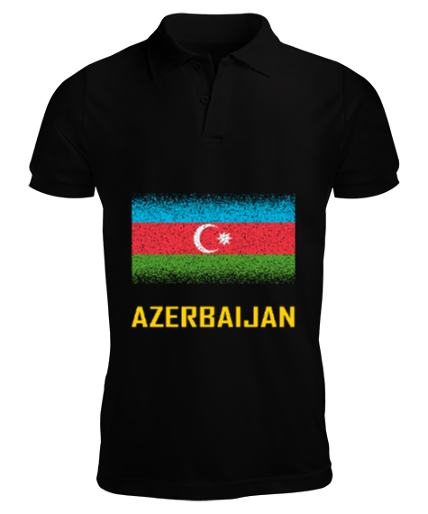 Tisho - Azerbaycan,Azerbaijan,Azerbaycan Bayrağı,Azerbaycan logosu. Siyah Erkek Kısa Kol Polo Yaka