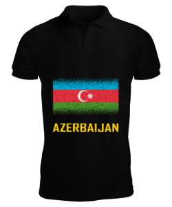 Azerbaycan,Azerbaijan,Azerbaycan Bayrağı,Azerbaycan logosu. Siyah Erkek Kısa Kol Polo Yaka