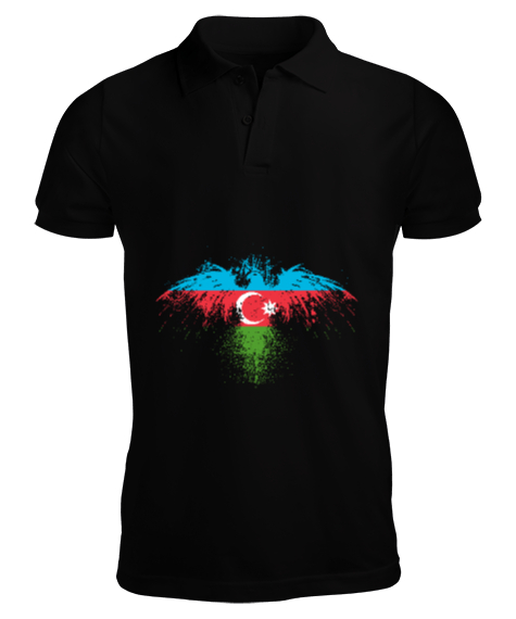 Tisho - Azerbaycan,Azerbaijan,Azerbaycan Bayrağı,Azerbaycan logosu. Siyah Erkek Kısa Kol Polo Yaka