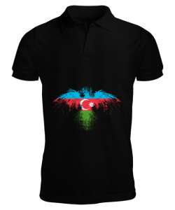 Azerbaycan,Azerbaijan,Azerbaycan Bayrağı,Azerbaycan logosu. Siyah Erkek Kısa Kol Polo Yaka