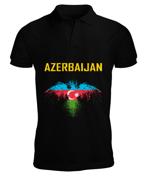 Tisho - Azerbaycan,Azerbaijan,Azerbaycan Bayrağı,Azerbaycan logosu. Siyah Erkek Kısa Kol Polo Yaka