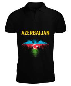 Azerbaycan,Azerbaijan,Azerbaycan Bayrağı,Azerbaycan logosu. Siyah Erkek Kısa Kol Polo Yaka