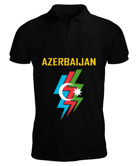 Tisho - Azerbaycan,Azerbaijan,Azerbaycan Bayrağı,Azerbaycan logosu. Siyah Erkek Kısa Kol Polo Yaka