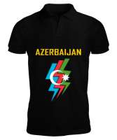 Azerbaycan,Azerbaijan,Azerbaycan Bayrağı,Azerbaycan logosu. Siyah Erkek Kısa Kol Polo Yaka - Thumbnail