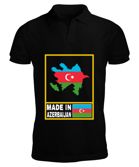 Tisho - Azerbaycan,Azerbaijan,Azerbaycan Bayrağı,Azerbaycan logosu. Siyah Erkek Kısa Kol Polo Yaka