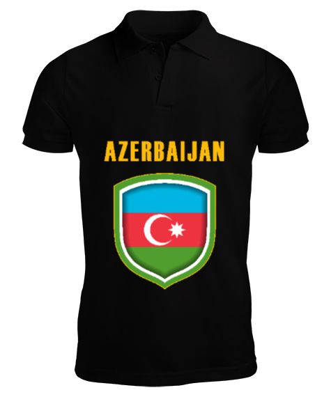 Tisho - Azerbaycan,Azerbaijan,Azerbaycan Bayrağı,Azerbaycan logosu. Siyah Erkek Kısa Kol Polo Yaka