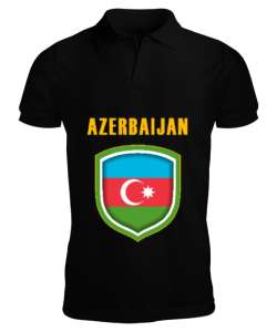 Azerbaycan,Azerbaijan,Azerbaycan Bayrağı,Azerbaycan logosu. Siyah Erkek Kısa Kol Polo Yaka