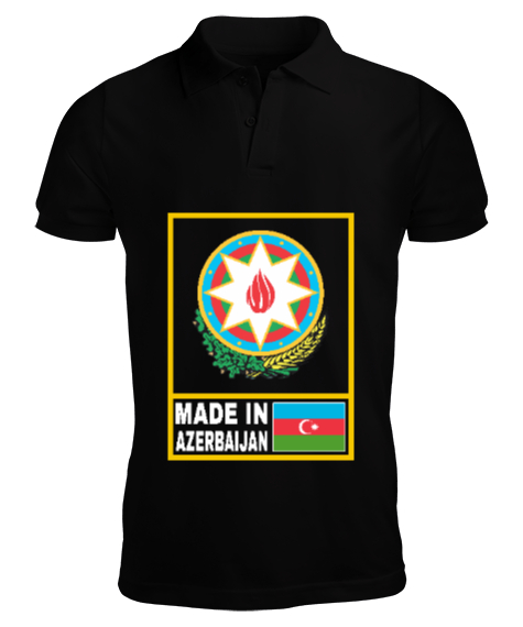 Tisho - Azerbaycan,Azerbaijan,Azerbaycan Bayrağı,Azerbaycan logosu. Siyah Erkek Kısa Kol Polo Yaka