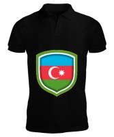 Azerbaycan,Azerbaijan,Azerbaycan Bayrağı,Azerbaycan logosu. Siyah Erkek Kısa Kol Polo Yaka - Thumbnail