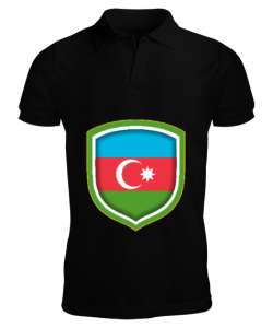 Azerbaycan,Azerbaijan,Azerbaycan Bayrağı,Azerbaycan logosu. Siyah Erkek Kısa Kol Polo Yaka