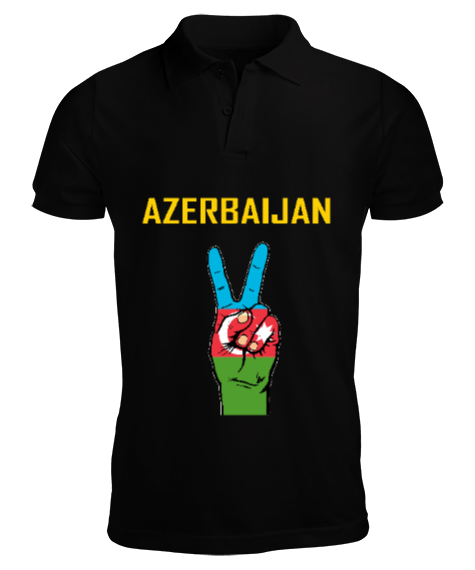 Tisho - Azerbaycan,Azerbaijan,Azerbaycan Bayrağı,Azerbaycan logosu. Siyah Erkek Kısa Kol Polo Yaka